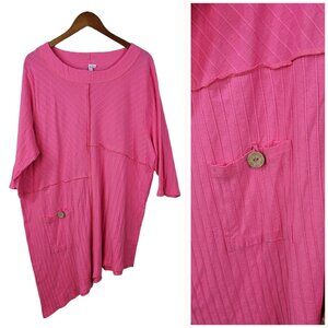 Petsche Tunic Top Size XL Lagenlook Pocket Ribbed Art Wear Assymetric Pink